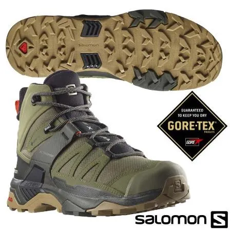 【索羅門 SALOMON】男 X ULTRA 4 GTX 寬楦 防水透氣耐磨中筒登山鞋/417399 藻綠/炭黑/棕