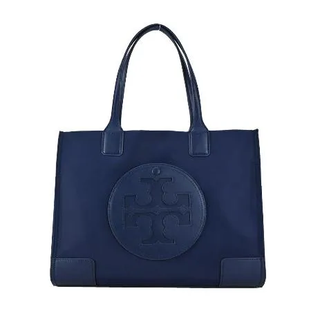 TORY BURCH ELLA 經典縫線LOGO小號尼龍托特包-深藍