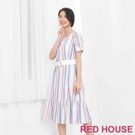 RED HOUSE 蕾赫斯
配色條紋剪接洋裝附腰帶