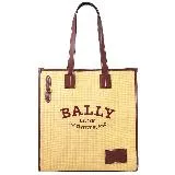 BALLY 6300213 CRYSTALIA 草編拼接肩背托特包.酒紅邊