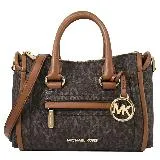 MICHAEL KORS CARINE 浮雕LOGO印花皮革迷你兩用包.深咖