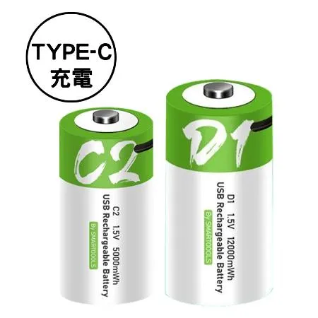 SMARTOOLS  一號電池 1號電池1.5V恆壓 免用充電器 USB TYPE-2號電池一節送收納盒(綠字)