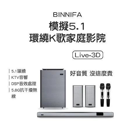 義大利 BINNIFA 5.1 環繞音響 K歌家庭劇院 Live 3D 音響 K歌神器