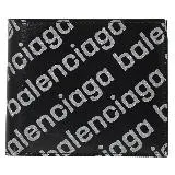 BALENCIAGA 巴黎世家 594549 滿版LOGO印花小牛皮對開8卡短夾.黑銀