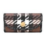 BURBERRY 浮雕LOGO格紋翻蓋長夾(暗樺木棕色)
