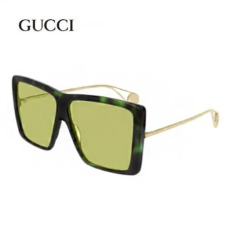 【GUCCI 古馳】時尚哈瓦那粗框淺綠色鏡片太陽眼鏡(GG0434S-005)