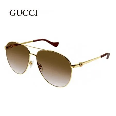 【GUCCI 古馳】經典飛行員金屬鏡框茶色漸層鏡片太陽眼鏡(GG1088S-002)