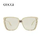 【GUCCI 古馳】簡約米白色面框淺色鏡片太陽眼鏡(GG0709S-003)