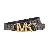 MK MICHAEL KORS EMPIRE金屬字母LOGO緹花PVC拼接牛皮雙面釦式皮帶(寬版/咖啡x黑)