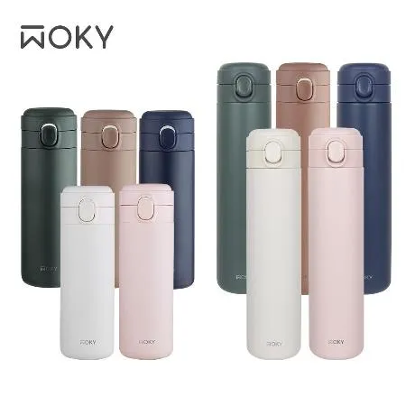 【WOKY 沃廚】輕量輕芯鈦瓷易潔層彈蓋保溫瓶450ml+600ml