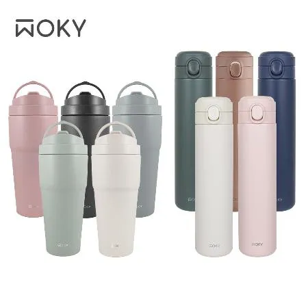 【WOKY 沃廚】手提激凍輕芯鈦瓷易潔層保溫杯750ml+輕量輕芯鈦瓷易潔層彈蓋保溫瓶600ml