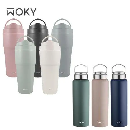 【WOKY 沃廚】手提激凍輕芯鈦瓷易潔層保溫杯750ml+【WOKY沃廚】提手輕芯鈦瓷易潔層保溫瓶800ml