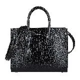 YSL SAINT LAURENT SAC DE JOUR 燙銀LOGO亮面鱷魚紋牛皮開口式手提斜背包(展示品/黑)