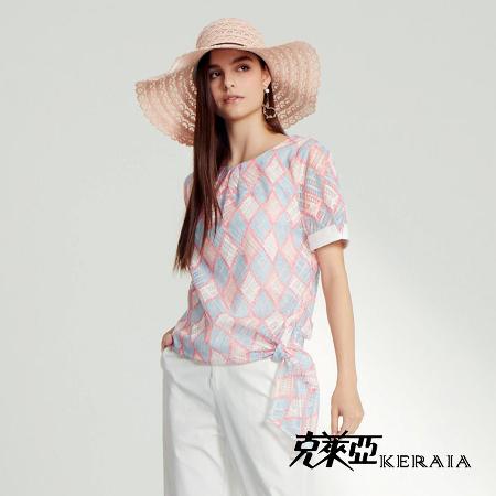 KERAIA
甜漾桃氣格紋蕾絲上衣