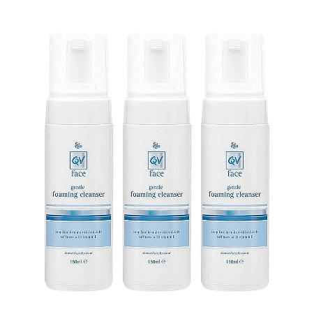(即期良品)意高 QVFace舒敏無皂鹼卸妝洗顏慕絲150ml(3入組)