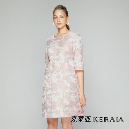 【KERAIA 克萊亞】溫室裸玫花田優雅緹花洋裝