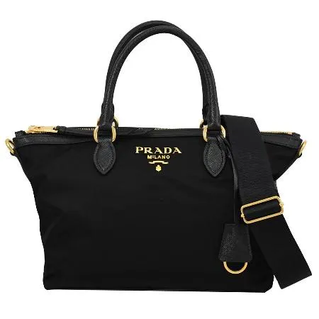 PRADA 1BA104 浮雕LOGO尼龍防刮拼接手提斜背兩用包.黑