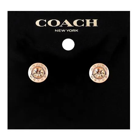 COACH 水晶鑲嵌耳環(玫瑰金色)