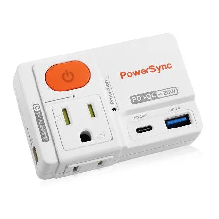 PowerSync 2P+3P 1開2插高溫斷電PD+QC快充20W充電器 (可壁插) 現貨供應