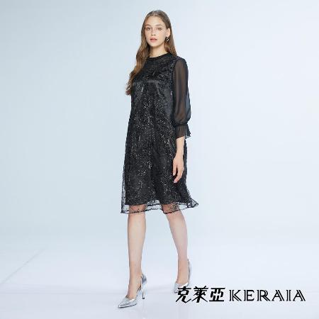 【KERAIA 克萊亞】深邃金耀優雅蕾絲洋裝
