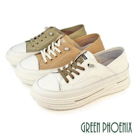 【GREEN PHOENIX】女 休閒鞋 懶人鞋 真皮 顯瘦 免綁鞋帶 厚底