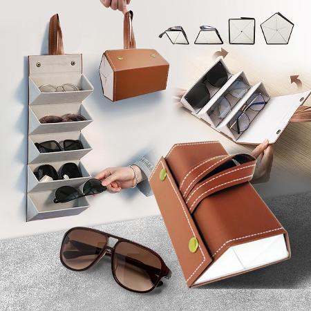 【Reddot 紅點生活】可掛便攜防壓折疊式眼鏡收納盒(三格)