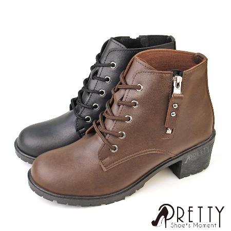 Pretty
側拉鍊綁帶粗跟馬丁靴