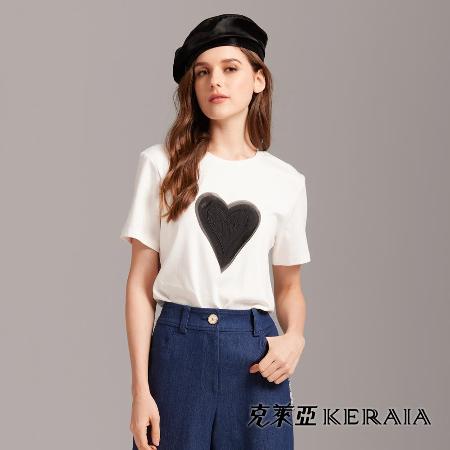 【KERAIA 克萊亞】黑桃心漸層烏干紗刺繡棉上衣