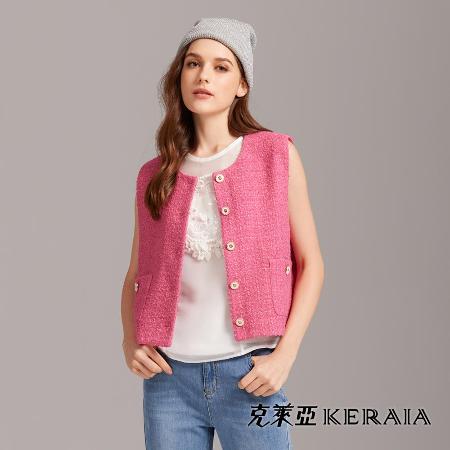 【KERAIA 克萊亞】法式小名媛粗花呢花紗短背心