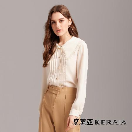 【KERAIA 克萊亞】皎潔月光蕾絲領片襯衫上衣
