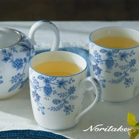 【日本NORITAKE】青花藍邊馬克杯對杯禮盒組-(可微波)