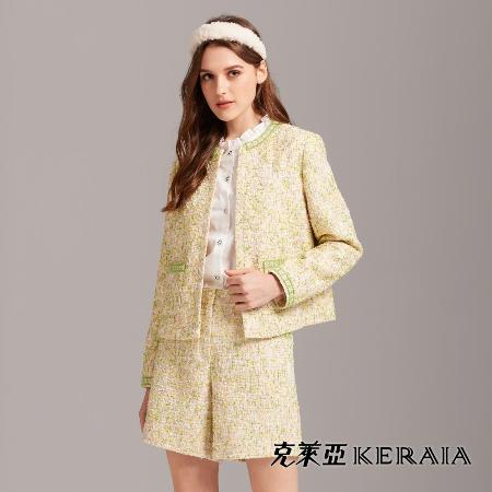 【KERAIA 克萊亞】初戀青蘋小香風花紗短版外套