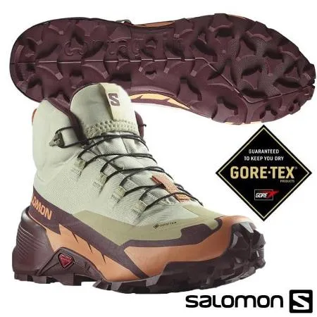 【SALOMON 索羅門】女 CROSS HIKE 2 GTX 防水透氣中筒登山鞋/472779 苜蓿灰/哈密瓜/深褐紫