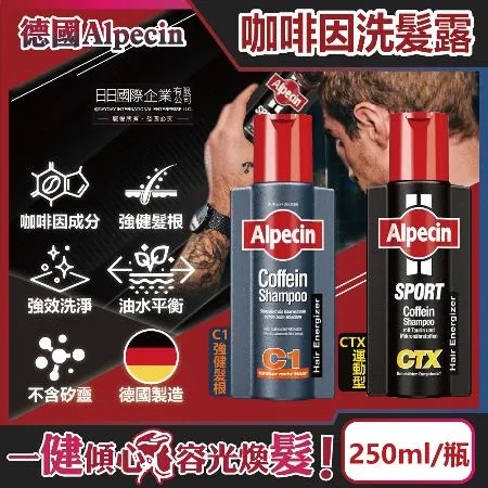 德國Alpecin-強健髮根控油無矽靈咖啡因洗髮凝露250ml/瓶(運動護髮洗髮精,男士調理頭皮洗髮液, 0%矽靈保濕滋潤洗頭髮水,油性髮質洗髮乳)