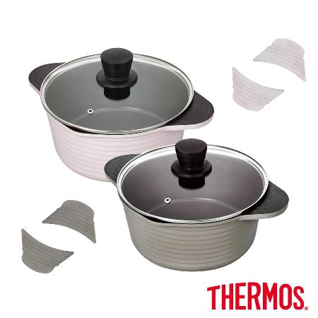【THERMOS膳魔師】巧易不沾鍋雙耳附蓋壓鑄湯鍋24cm(TFP-W24)