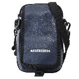 BALENCIAGA 巴黎世家 593329 印字LOGO小羊皮拉鍊斜背小方包.深藍