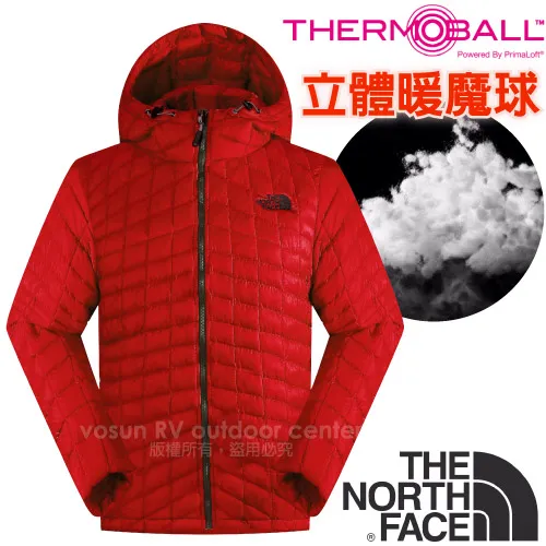 【美國 The North Face】男新款PrimaLoft ThermoBall暖魔球保暖兜帽外套.連帽外套.夾克.大衣.風衣/媲美羽絨科技填充/C938 紅