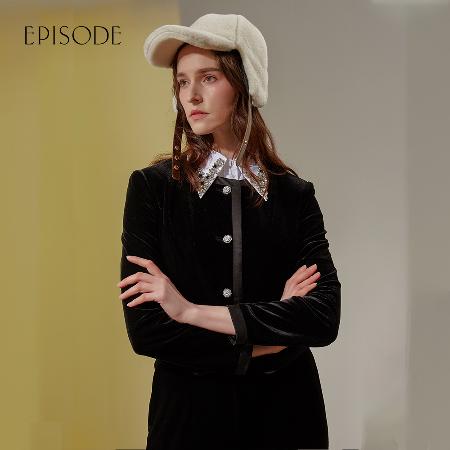 黑色復古優雅精緻百搭修身鑽扣圓領短外套