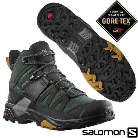 【索羅門 SALOMON】男 X ULTRA 4 GTX 防水透氣耐磨中筒登山鞋/413864 灰綠/黑/孜然黃