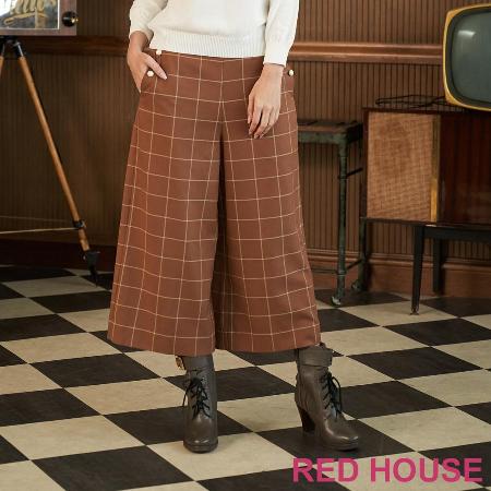 珍珠點綴格紋寬褲