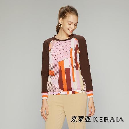 【KERAIA 克萊亞】戀愛夜未眠飄逸撞色拼袖上衣