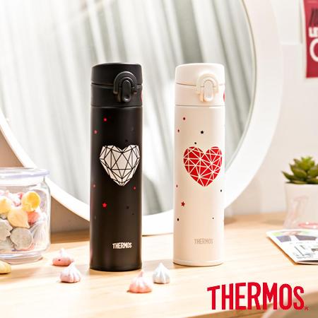 超值2入組【THERMOS膳魔師】不鏽鋼鑽石愛心超輕量彈蓋真空保溫瓶400ml(JNI-402VT)