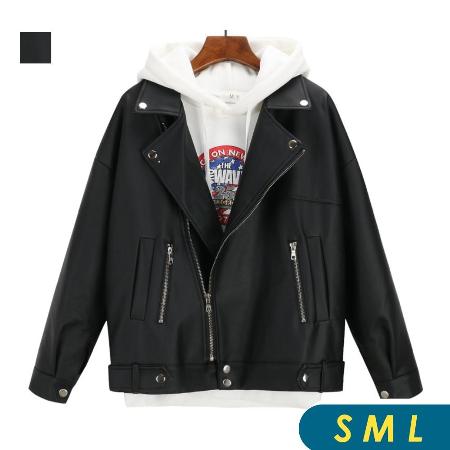 俏可時尚
翻領落肩寬鬆皮衣外套