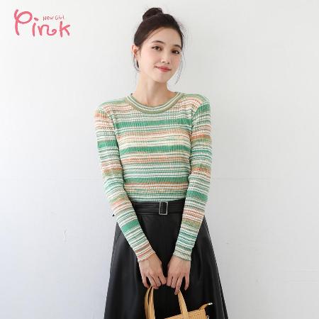Pink*
圓領條紋針織衣