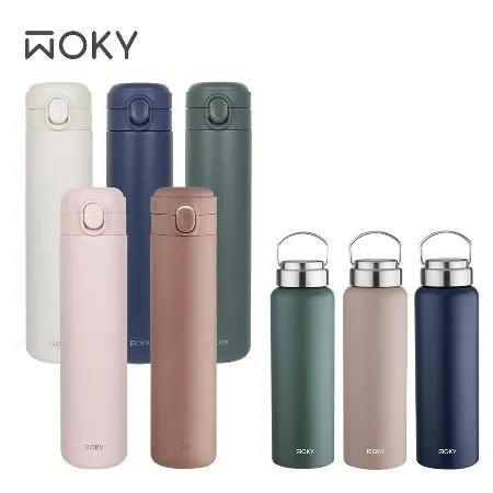 【WOKY 沃廚】提手輕芯鈦瓷易潔層保溫瓶800ml+輕量輕芯鈦瓷易潔層彈蓋保溫瓶 600ml