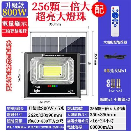 【禾統】800W增亮升級款 LED智能光控太陽能感應燈 遙控定時 太陽能分體式壁燈 太陽能燈