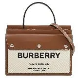 BURBERRY 8014637 Title 帆布拼接雙層手提兩用包.咖邊