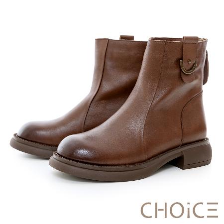 CHOiCE
短皮扣蠟感牛皮低跟短靴