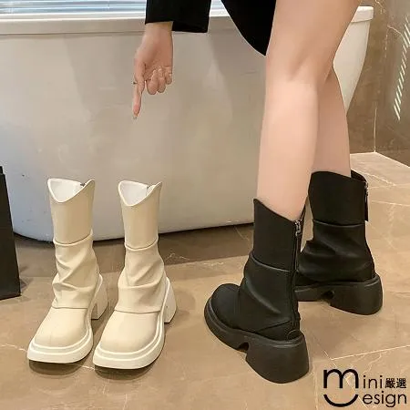 現貨+預購【Mini嚴選】厚底顯瘦中筒靴 兩色 靴子 冬靴