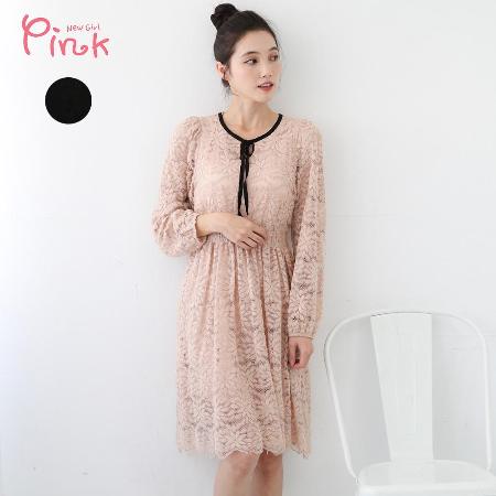 Pink*
氣質鏤空蕾絲綁結洋裝